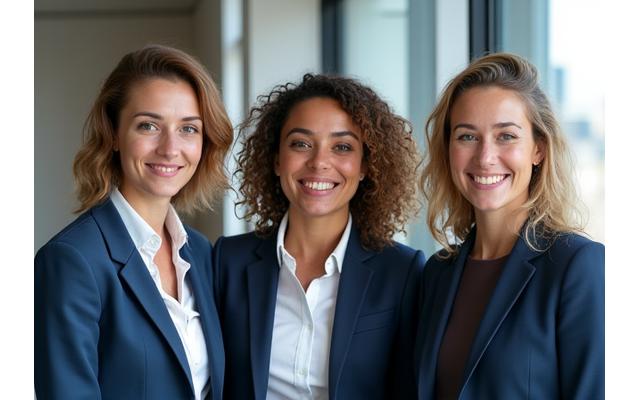 Une équipe souriante et professionnelle de conseillers juridiques dans un bureau moderne à Lyon